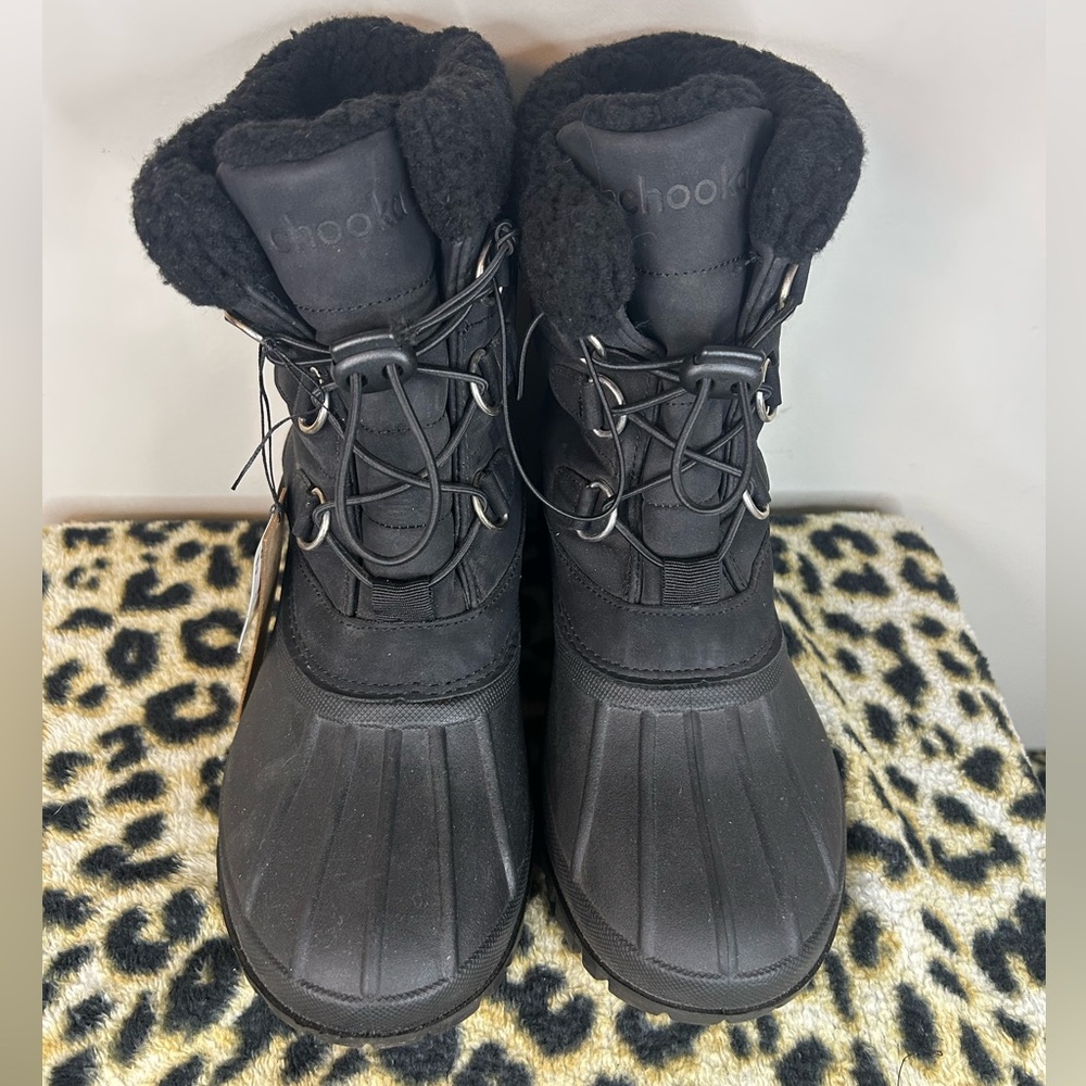 Chooka Lace Up Winter Duck Boots Women 6 Black Faux Fur Snow Rain Boots